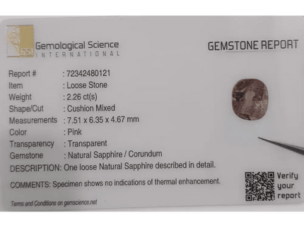 GSI Certified 2.26 Pink Ceylon Sapphire, Natural Earth Mined Gemstone - SMSGEMS 