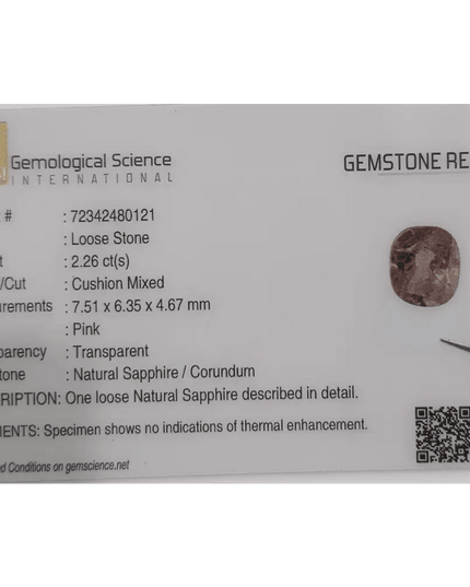GSI Certified 2.26 Pink Ceylon Sapphire, Natural Earth Mined Gemstone - SMSGEMS 