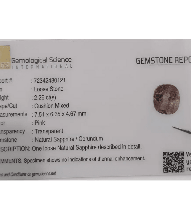 GSI Certified 2.26 Pink Ceylon Sapphire, Natural Earth Mined Gemstone - SMSGEMS 