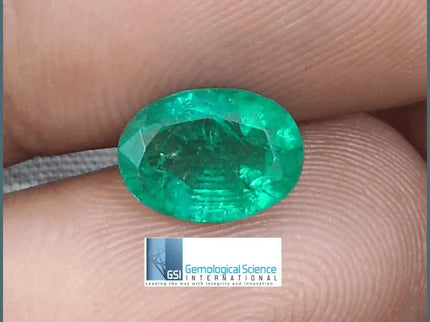 2.28ct Vivid Green Zambian emerald GSI Certified - SMSGEMS 