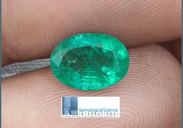 2.28ct Vivid Green Zambian emerald GSI Certified - SMSGEMS 