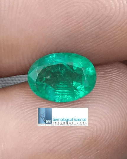 2.28ct Vivid Green Zambian emerald GSI Certified - SMSGEMS 
