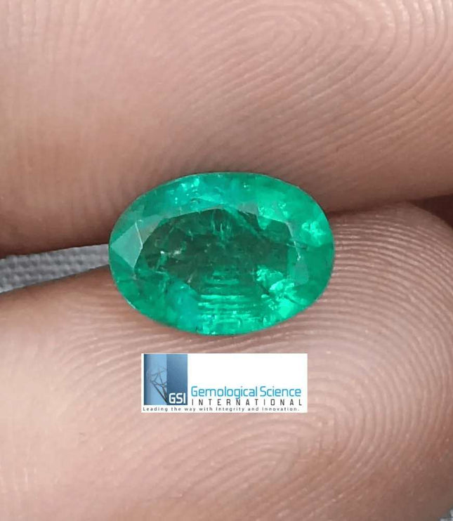 2.28ct Vivid Green Zambian emerald GSI Certified - SMSGEMS 