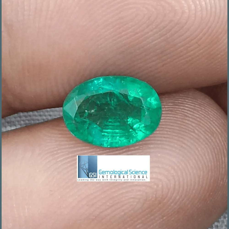 2.28ct Vivid Green Zambian emerald GSI Certified - SMSGEMS 