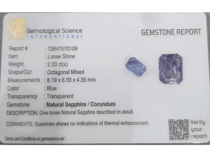 GSI Certified 2.33ct Blue Ceylon Sapphire Natural Untreated - SMSGEMS 