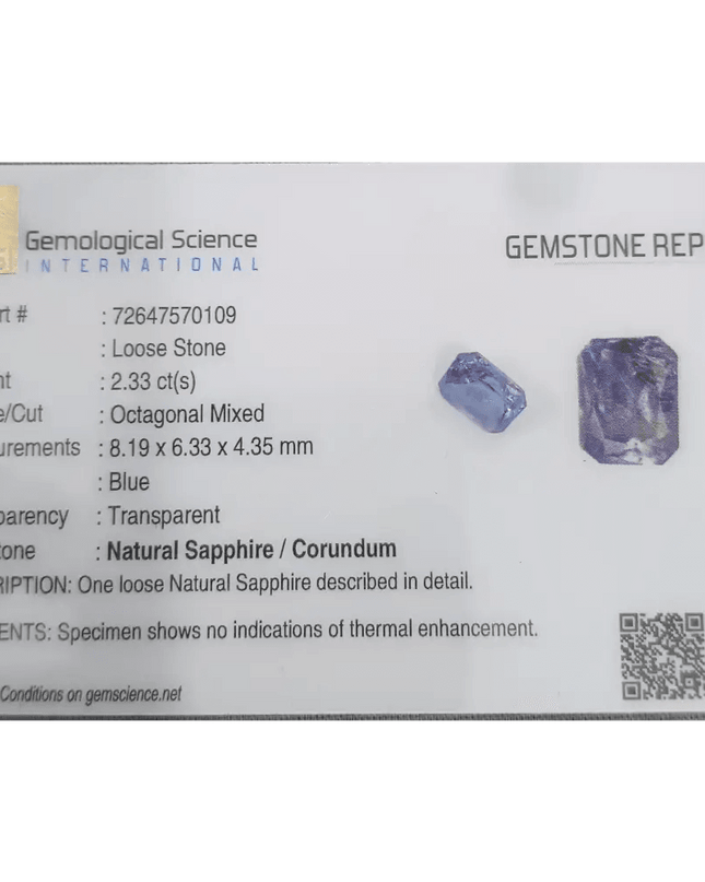 GSI Certified 2.33ct Blue Ceylon Sapphire Natural Untreated - SMSGEMS 