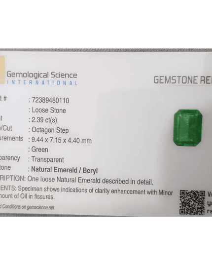 2.39ct Fine Quality Panjshir Emerald Certified by GSI - SMSGEMS 