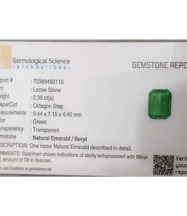 2.39ct Fine Quality Panjshir Emerald Certified by GSI - SMSGEMS 