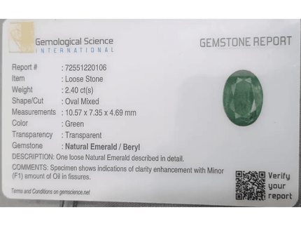 2.40ct Natural GSI Certified Russian Emerald - SMSGEMS 