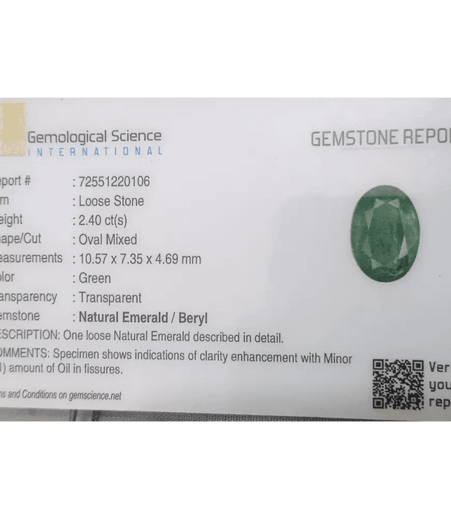 2.40ct Natural GSI Certified Russian Emerald - SMSGEMS 