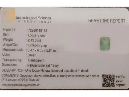 GSI Certified 2.43ct Ethiopian Emerald, 100% Natural Gem - SMSGEMS 