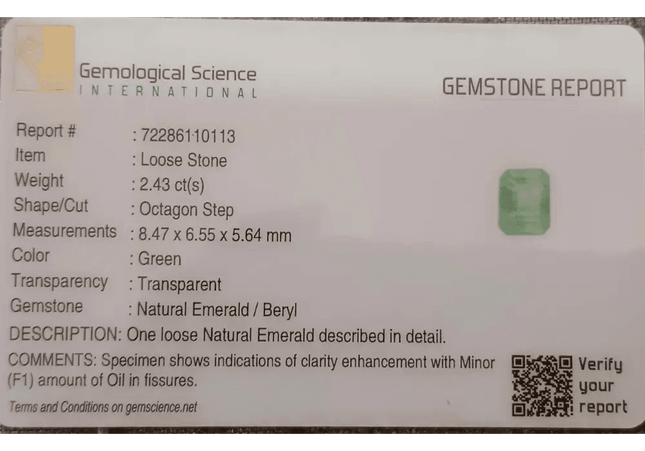 GSI Certified 2.43ct Ethiopian Emerald, 100% Natural Gem - SMSGEMS 