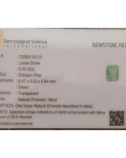 GSI Certified 2.43ct Ethiopian Emerald, 100% Natural Gem - SMSGEMS 