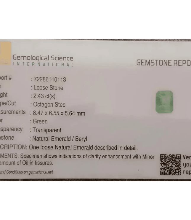 GSI Certified 2.43ct Ethiopian Emerald, 100% Natural Gem - SMSGEMS 