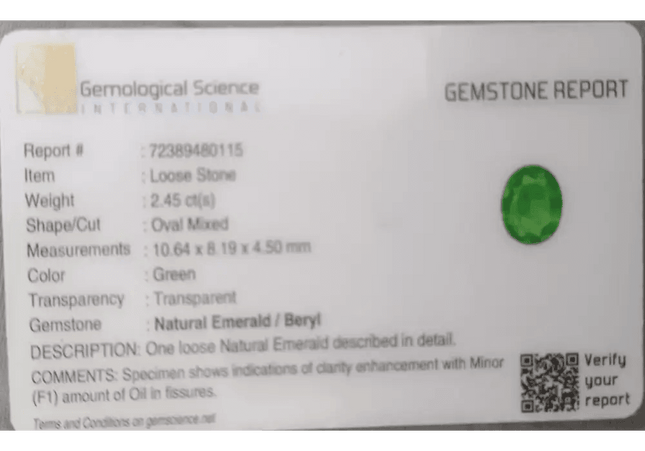 2.45ct Vivid Green Panjshir Emerald GSI Certified - SMSGEMS 