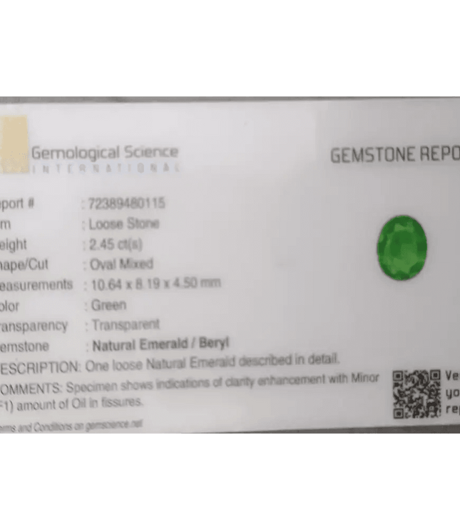 2.45ct Vivid Green Panjshir Emerald GSI Certified - SMSGEMS 