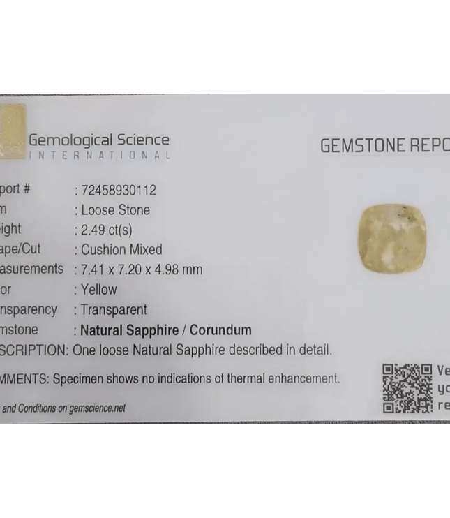 2.49ct Natural Untreated Yellow Ceylon Sapphire - SMSGEMS 