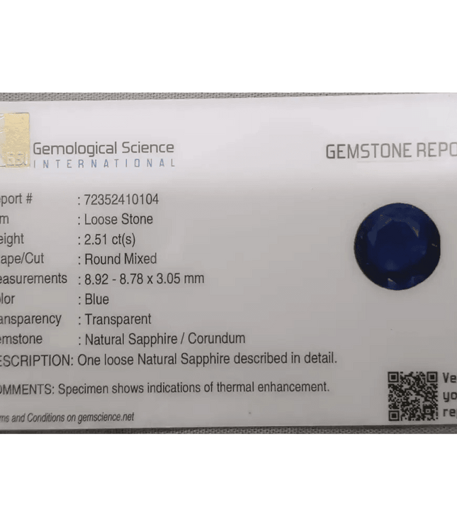 GSI Certified 2.51ct Royal Blue Ceylon Sapphire, Natural Earth Mined Gemstone - SMSGEMS 