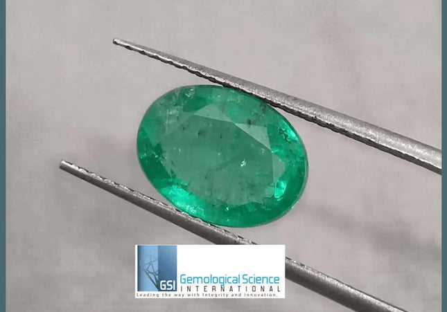 2.62ct Vivid Green Zambian emerald GSI Certified - SMSGEMS 