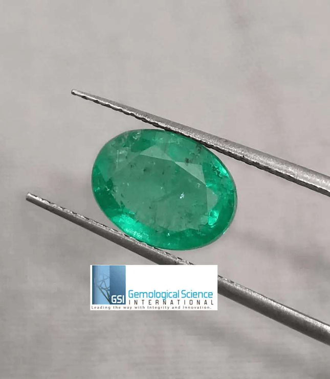 2.62ct Vivid Green Zambian emerald GSI Certified - SMSGEMS 