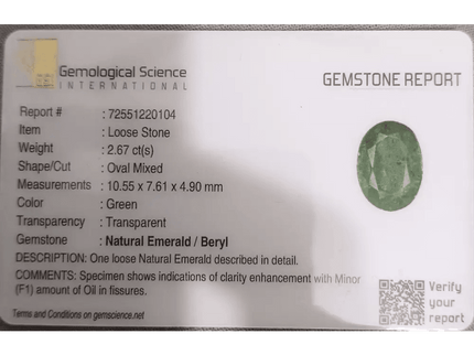 GSI Certified 2.67ct Vivid Green Zambian Emerald Natural Earth Mined Gemstone - SMSGEMS 