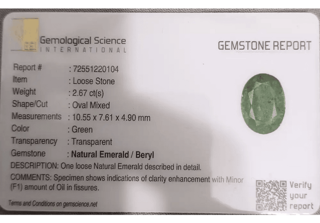 GSI Certified 2.67ct Vivid Green Zambian Emerald Natural Earth Mined Gemstone - SMSGEMS 
