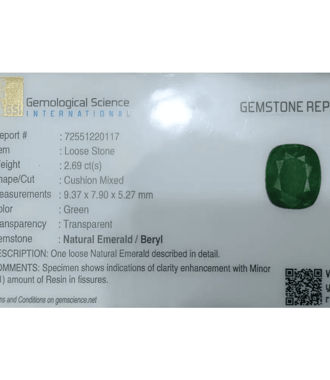 GSI Certified 2.69ct Spring Green Emerald Natural Earth Mined Gemstone - SMSGEMS 