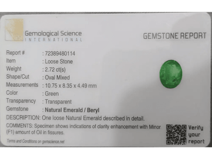 2.72ct Swat Emerald GSI Certified - SMSGEMS 