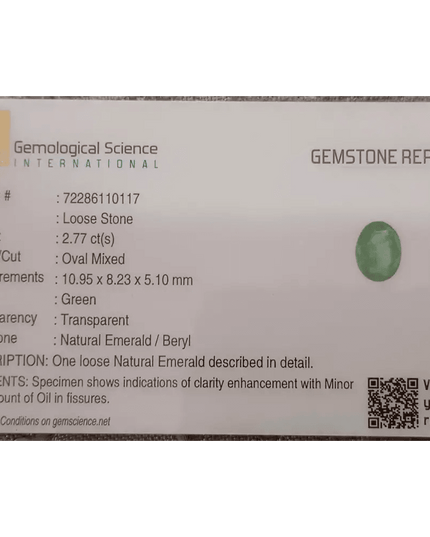 GSI Certified 2.77ct Zambian Emerald, Natural Gem - SMSGEMS 