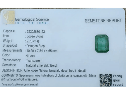 GSI Certified 2.78ct Vibrant Green (color Zoned) Emerald, 100% Natural Earth Mined Gemstone. - SMSGEMS 