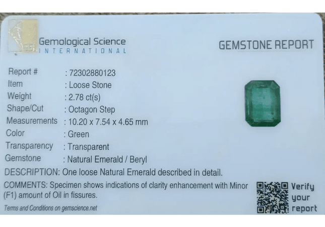 GSI Certified 2.78ct Vibrant Green (color Zoned) Emerald, 100% Natural Earth Mined Gemstone. - SMSGEMS 
