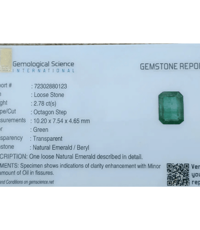 GSI Certified 2.78ct Vibrant Green (color Zoned) Emerald, 100% Natural Earth Mined Gemstone. - SMSGEMS 