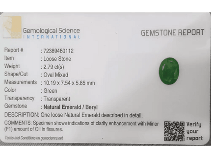 2.79ct Zambian Emerald GSI Certified Natural Gemstone - SMSGEMS 