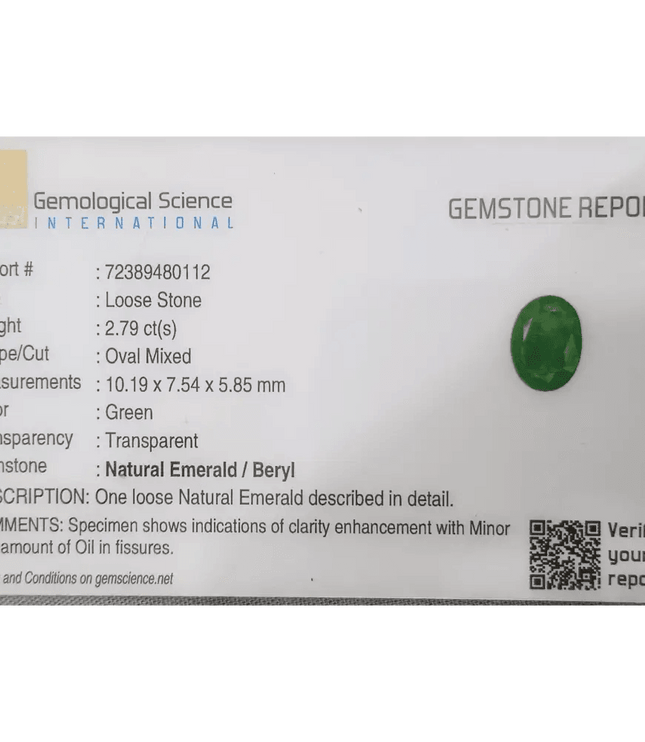 2.79ct Zambian Emerald GSI Certified Natural Gemstone - SMSGEMS 