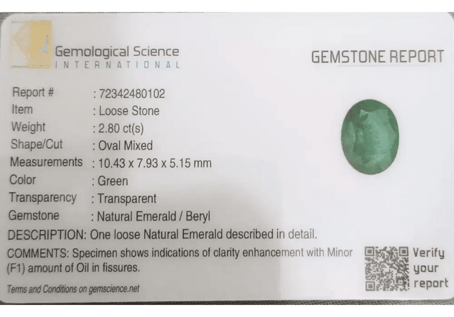 Emerald Deep Green GSI Certified Natural Gemstone - SMSGEMS 