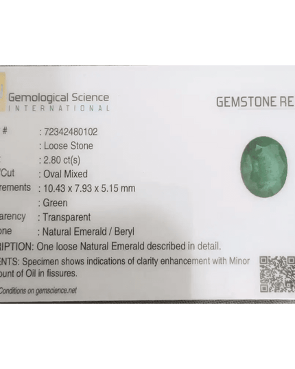 Emerald Deep Green GSI Certified Natural Gemstone - SMSGEMS 