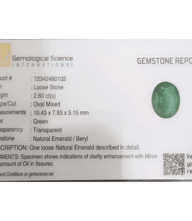 Emerald Deep Green GSI Certified Natural Gemstone - SMSGEMS 
