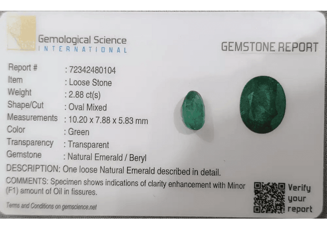 Emerald Deep Green Natural Gemstone GSI Certified 88ct - SMSGEMS 