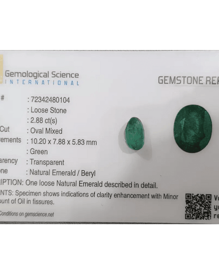 Emerald Deep Green Natural Gemstone GSI Certified 88ct - SMSGEMS 