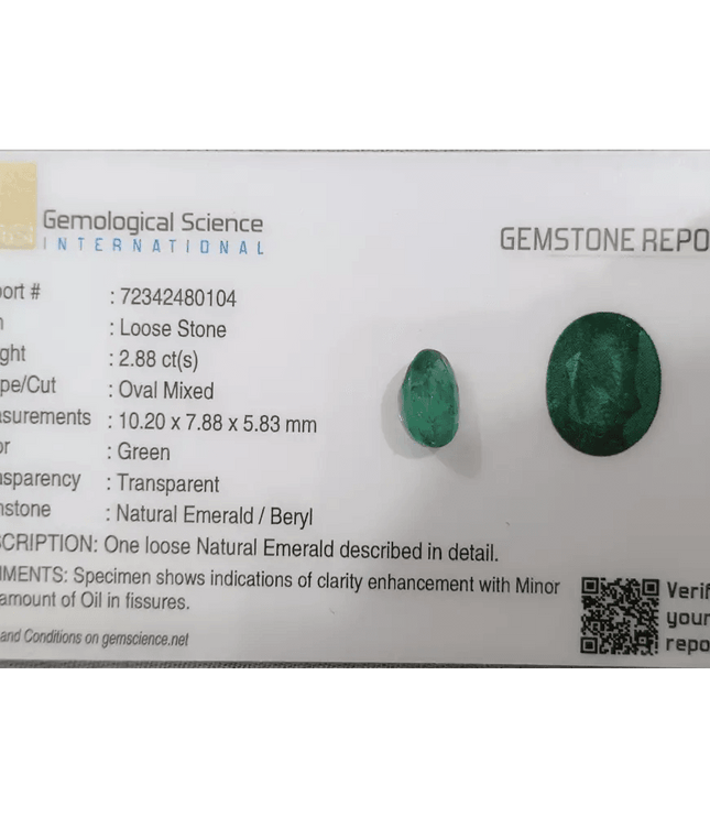 Emerald Deep Green Natural Gemstone GSI Certified 88ct - SMSGEMS 