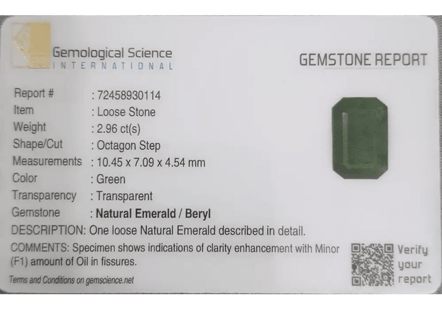 GSI Certified 2.96ct Deep Leaf Green Emerald, 100% Natural Gemstones - SMSGEMS 