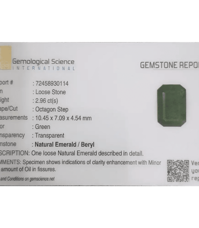 GSI Certified 2.96ct Deep Leaf Green Emerald, 100% Natural Gemstones - SMSGEMS 
