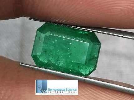GSI Certified 2.96ct Deep Leaf Green Emerald, 100% Natural Gemstones - SMSGEMS 