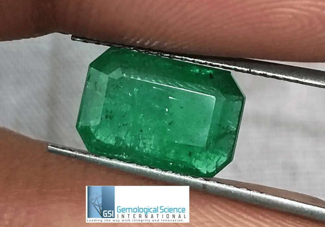 GSI Certified 2.96ct Deep Leaf Green Emerald, 100% Natural Gemstones - SMSGEMS 