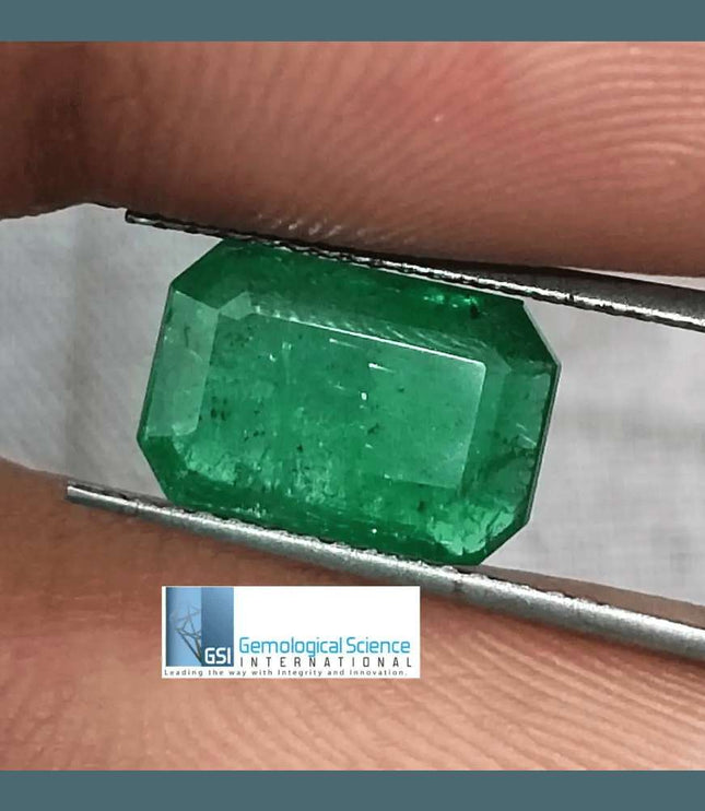 GSI Certified 2.96ct Deep Leaf Green Emerald, 100% Natural Gemstones - SMSGEMS 