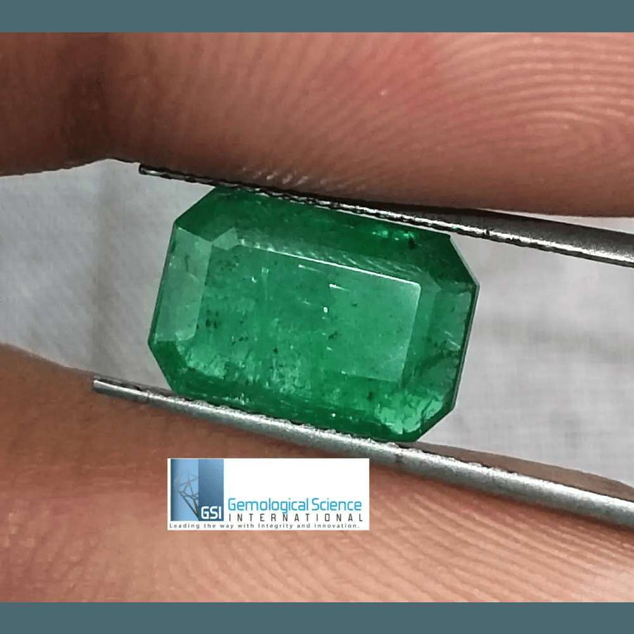 GSI Certified 2.96ct Deep Leaf Green Emerald, 100% Natural Gemstones - SMSGEMS 