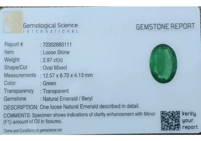 GSI Certified 2.97ct Vivid Green Swat Emerald, Natural Gemstone - SMSGEMS 