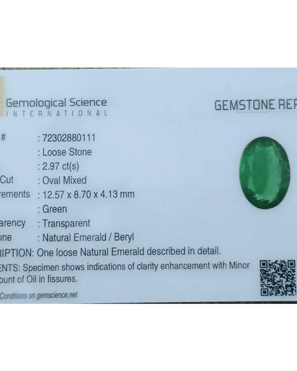 GSI Certified 2.97ct Vivid Green Swat Emerald, Natural Gemstone - SMSGEMS 