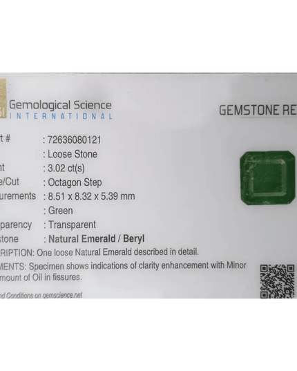 3.03ct Zambian Emerald Natural Gemstone - SMSGEMS 