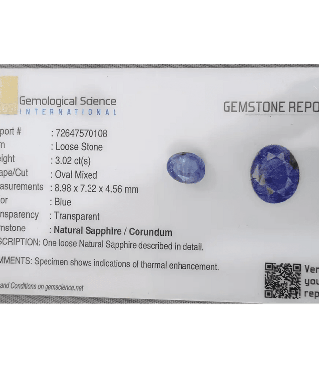 GSI Certified 3.02ct Blue Ceylon Sapphire, Natural Gemstone - SMSGEMS 